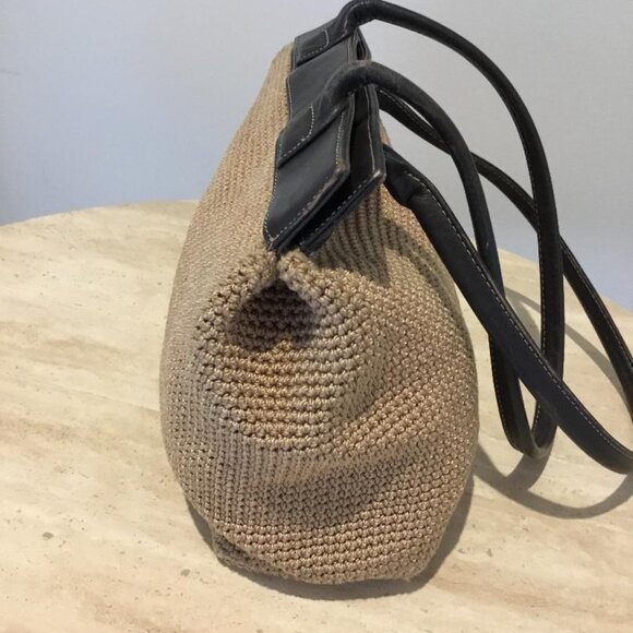 The SAK Tan Crocheted Handbag with Brown Faux Leather Trim, Scarf & Bag Charm - Picture 5 of 7